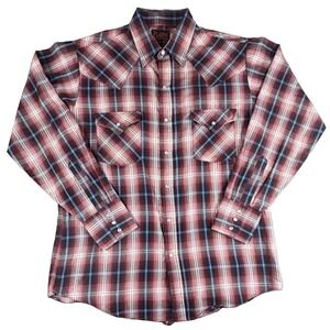 Plains Shirt Mens Medium Red Plaid Long Sleeve Pearl Snap Western Pockets Casual